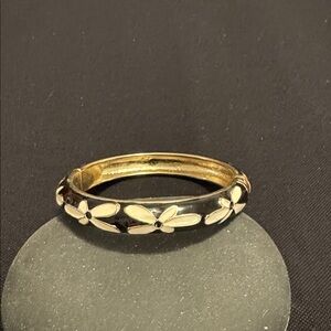Floral Black and Gold Bangle Bracelet